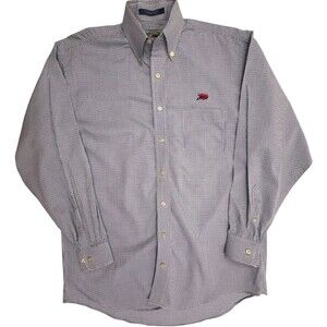 Perlis Cajun Clothing Blue Micro Check Crawfish Logo Shirt Mens M